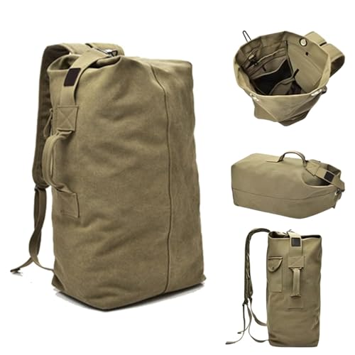 Turtle Trek Travel Backpack Military Canvas Army Rucksack, Beige