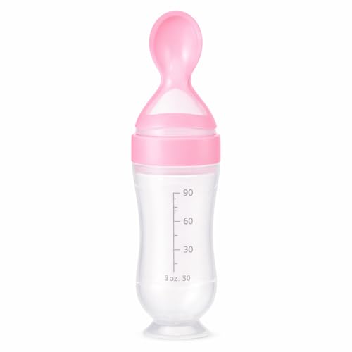 House Of Bloom® Silicone Squeeze Baby Food Feeder with Spoon (Pink) 90ml | BPA Free Bab…