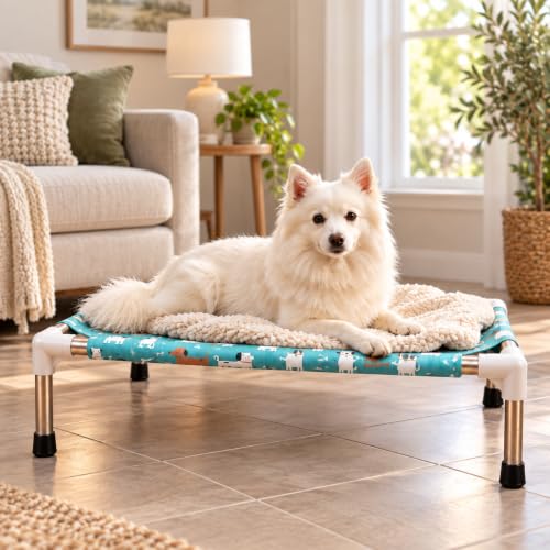 ZEXSAZONE Winter Folding Elevated Dog Bed 50x50x17 cm | Cooling Pet Cot for Small Dogs…
