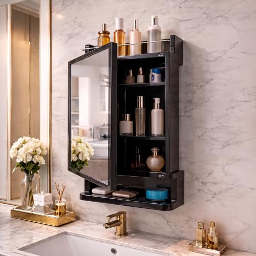 HOUZA Premium Look Plastic Wall Mounted Bathroom Mirror Cabinet with Storage | Waterpro…