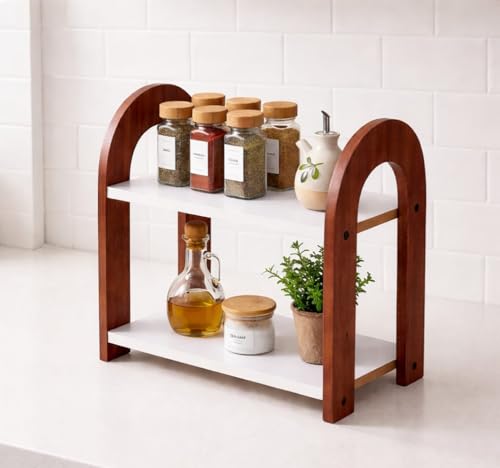FireBees 2 Tier Kitchen Counter Organizer, Wooden Kitchen Organizer Rack for Spices & S…