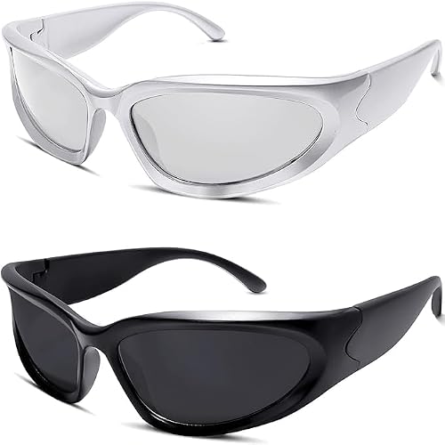 EYEGLANCE SPORTY COMBO, Wrap Around Sunglasses, Silver and Black, UV400 Protection, Ant…