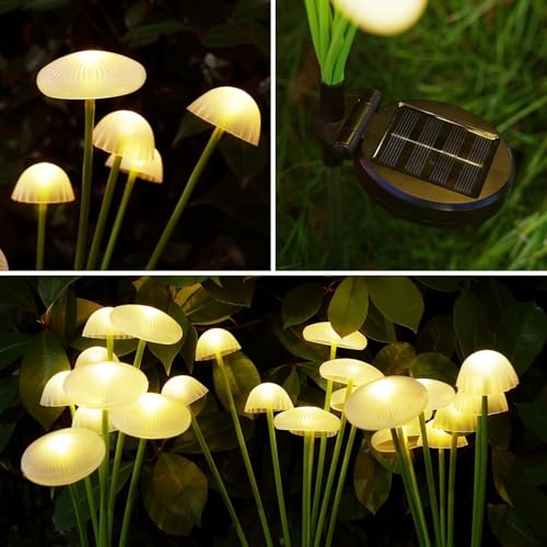 AAOVEFOX Solar Garden Lights,Dual Mode LED Solar Mushroom Lights, Waterproof Firefly Ou…