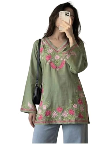 ANNI DESIGNER Women's Viscose Embroidered Short Kurti (Isanika Green-SK_XXL_Green_XX-La…