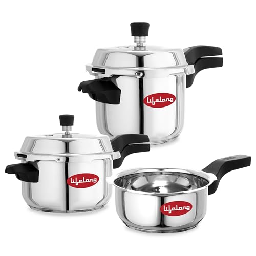Lifelong Stainless Steel Pressure Cooker | Set of 3 | 2L, 3L & 5L | Induction & Gas Sto…