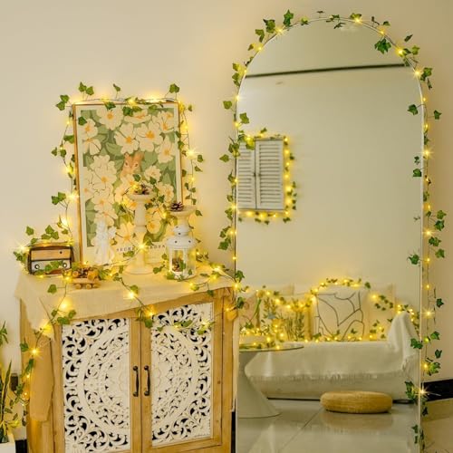 MoonlitDreams 7ft Artificial Money Plant Vine with 30 Warm White LED Lights, Battery Op…