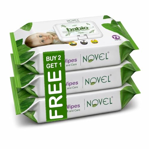 Novel Baby Wet Wipes 72 Wipes x Pack of 3 (216 Wipes) | Aloe Vera, Chamomile, Vitamin E…