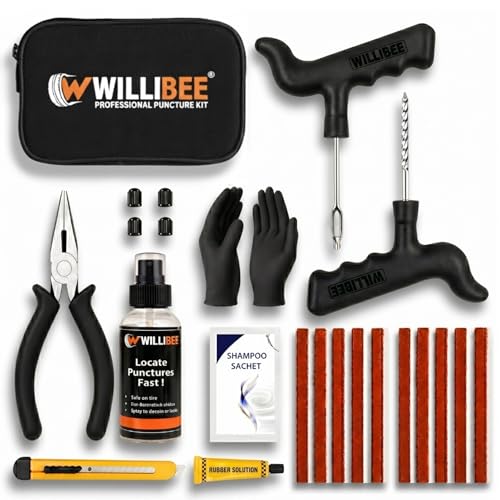 WILLIBEE 11-in-1 (Pack of 10 Strips) Puncher Kit | Emergency Tool Kit, Tubeless Tyre Pu…