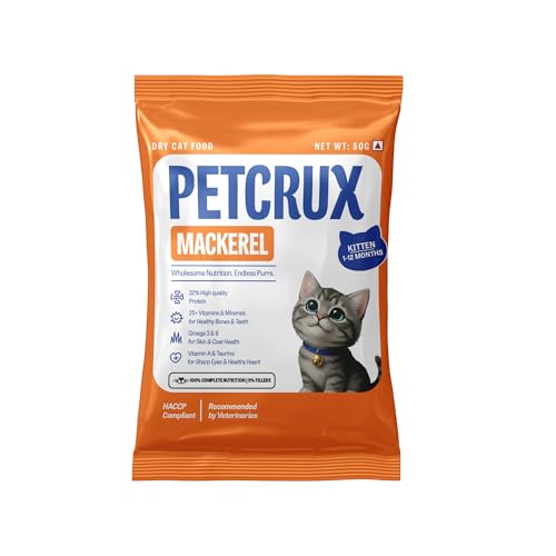 Petcrux Dry Kitten Cat Food, Mackerel Fish Flavor, with Omega 3 & 6 and Taurine, Comple…