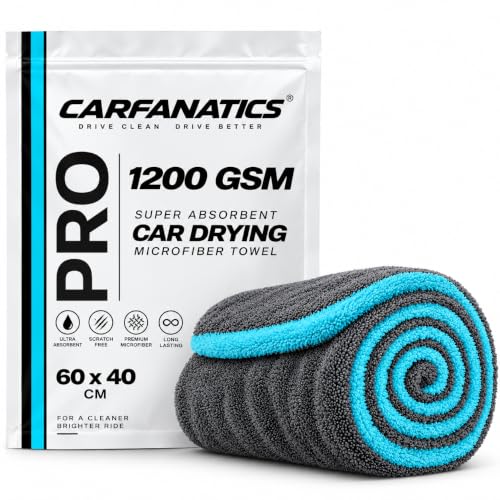 CARFANATICS 1200 GSM Microfiber Cloth for Car Large (60x40 CM) | Twisted Loop Super Abs…