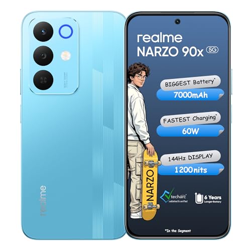 realme NARZO 90x 5G (Flash Blue 2026, 6GB+128GB) | 7000mAh + 60W Biggest Battery & Fast…