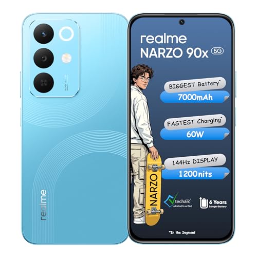 realme NARZO 90x 5G (Aqua Blue 2026, 6GB+128GB) | 7000mAh + 60W Biggest Battery & Faste…