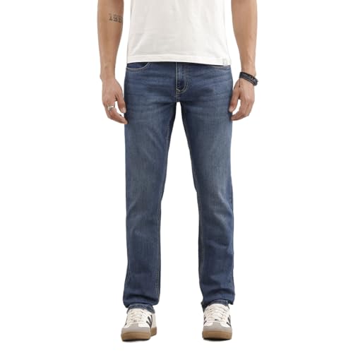 WROGN Men's Cotton Lycra Blend Jeans | Solid | Relaxed Fit | Blue | 32