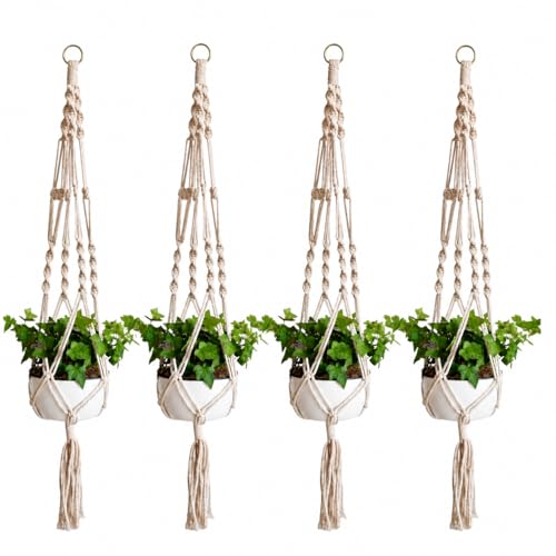 tms Macrame Plant Hanger, Handmade Cotton Hanging Planter, Boho Style, for Indoor Outdo…