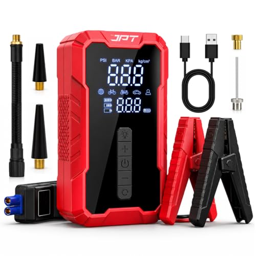 JPT Tools Portable Tyre Inflator & Car Jump Starter | 8000mAh Air Compressor for Cars,…