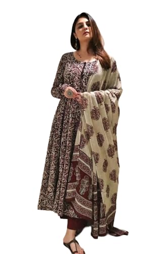 Nermosa Women Printed Anarkali Kurta and Pant Set with Dupatta | Printed Kurta Set | Co…