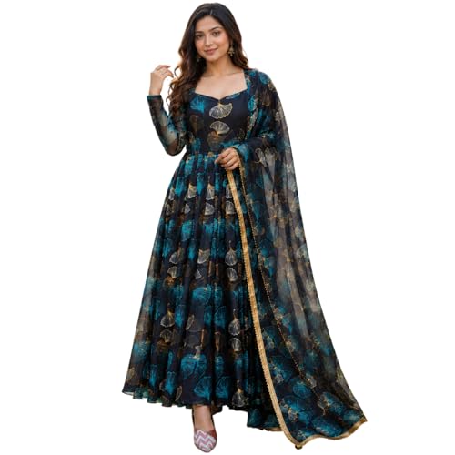 Anveri Women’s Floral Printed Anarkali Gown with Dupatta | Ethnic Long Dress for Women…