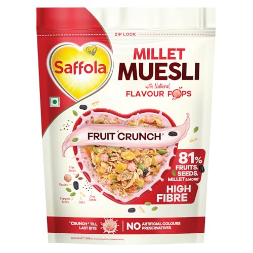 Saffola Millet Muesli with Crunchy Flavour Pops & High Fibre | 650g | Fruit Crunch | 81…