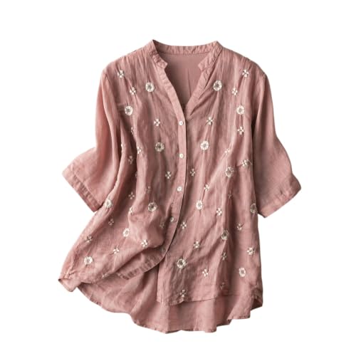 RIEKA Womens Floral Applique Embroidered Fancy Top with Mandarin Collar Button Down Fro…