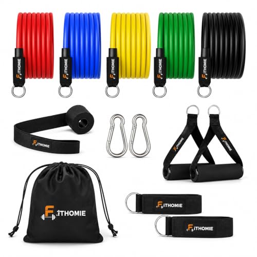 FiTHOMIE Resistance Bands Set, 11-in-1 with Handles, Door Anchor, Ankle Straps, Carabin…