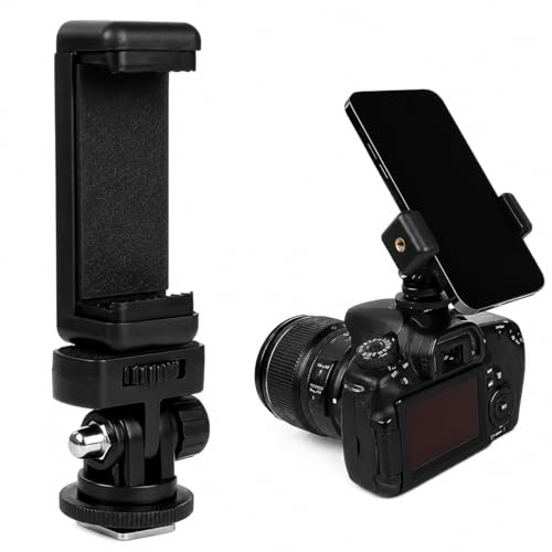 YUGAM® 360° Smartphone Holder with Hot Shoe & 1/4" Mount, Adjustable 6–10cm Phone Clamp…