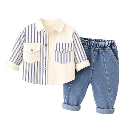 Googo Gaaga Kids Boys 100% Cotton Clothing Set | Striped Full Sleeve Shirt with Denim J…