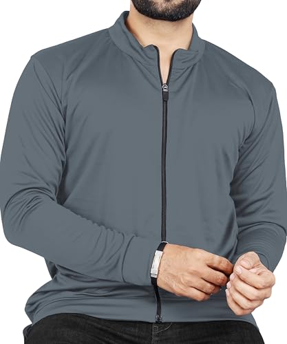 FIBREZA Men Solid Polyester Sports Jacket Long Sleeves Full Zip with Pocket Gym, Runnin…