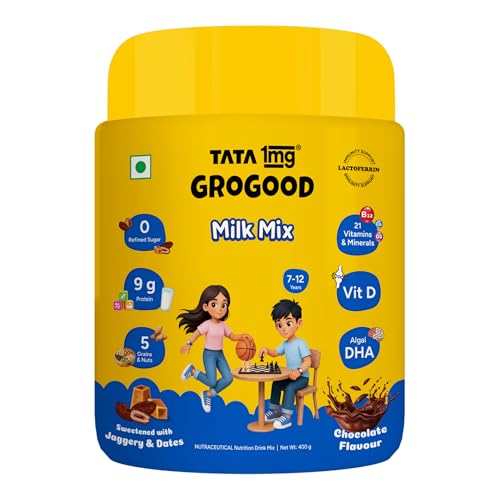 Tata 1mg Grogood Kids Milk Mix (7–12 Years) - Chocolate Flavor | 400g | Premium Kids Pr…