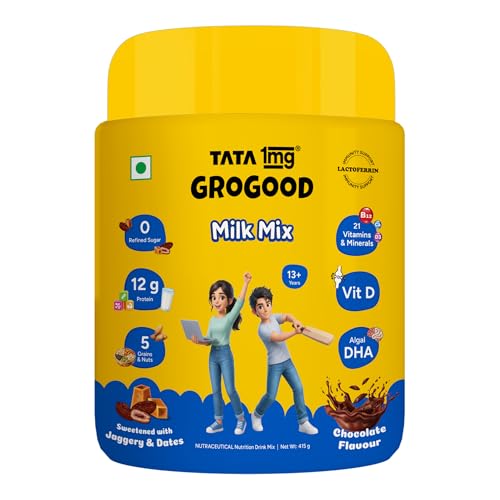 Tata 1mg Grogood Kids Nutrition Drink Mix| With Lactoferrin for Immunity, 12g Protein &…