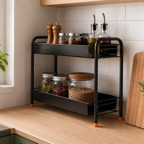 Zepdos 2 Tier Kitchen Storage Rack Organizer | Multipurpose Metal Storage Shelf, Spice…