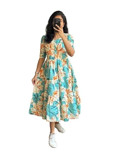 Women's Pure Cotton Maxi Midi Dress Western Dress for Women Elegant Floral Printed Long…