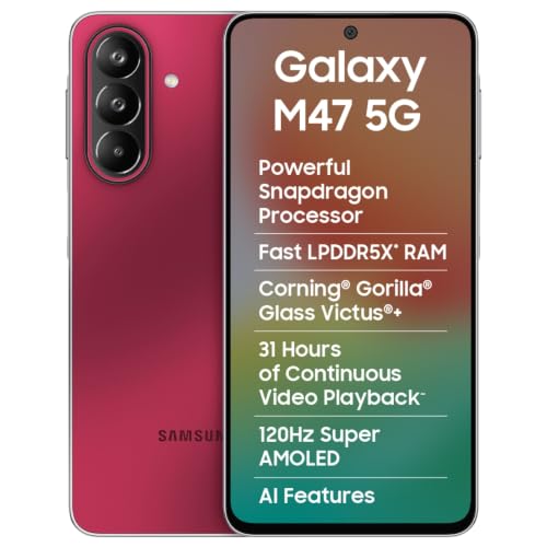 Samsung Galaxy M47 5G Mobile (Rogue Red, 6GB RAM, 128GB Storage, 6000mAh Battery)| 50MP…