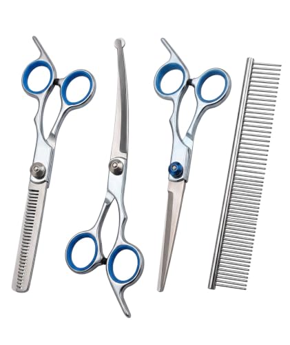 4-Piece Dog Grooming Kit, Dog Hair Cutting Scissors Set with Straight, Thinning, Downwa…