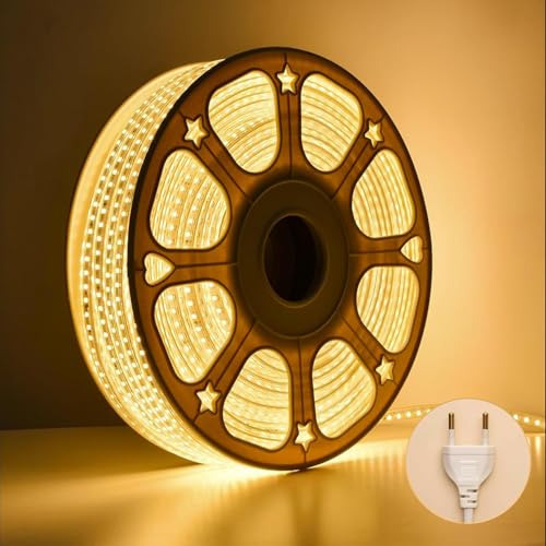 MoonlitDreams 10M LED Rope Light | 120 LEDs/M Waterproof Strip Light | Warm White Flexi…