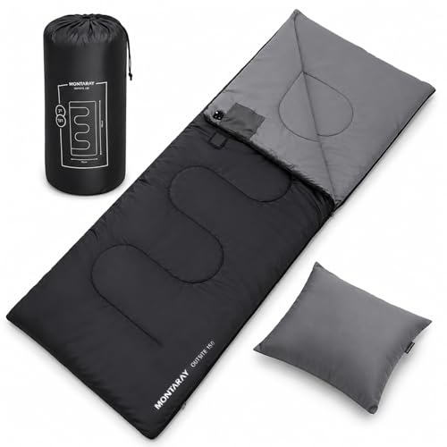 Montaray by Xtrim Outsite 150 Camping Sleeping Bag with Pillow, 150 GSM Polyester, 185x…