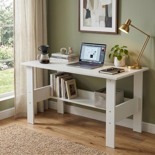 Andca Linea Study Desk with Lower Storage Shelf, Compact Writing Table & Laptop Station…