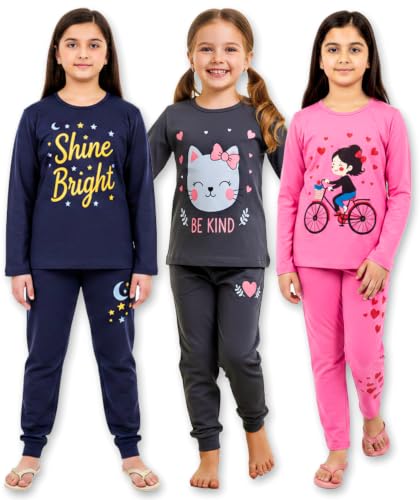 T2F Girls Tshirt and Pants Clothing Set (Pack of 3)(GLS-TSRT-PANT-03_Multicolor 1_7-8 y…