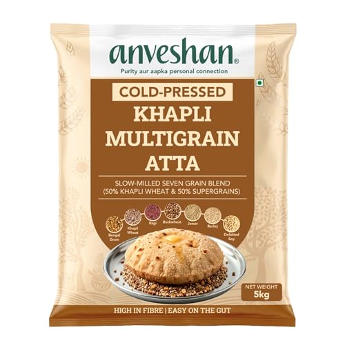 Anveshan Cold-Pressed Khapli Multigrain Atta (5Kg) | Low GI Flour with 50% Emmer Wheat…