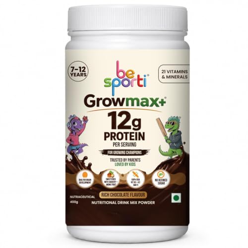 BeSporti Growmax+ Kids Protein Powder 12g Protein, Chocolate 400g, Age 7-12