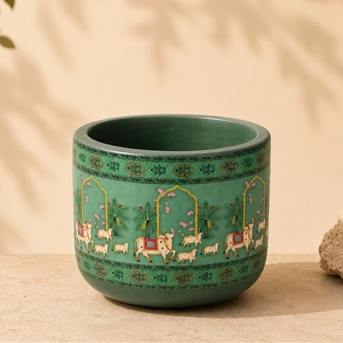 Habere India-All the Cultures Fabricating India Pichwai Art Hand Painted Green Terracot…