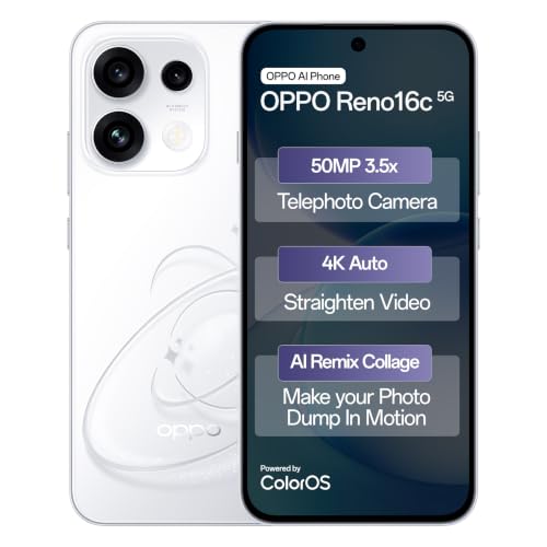 Oppo Reno16c 5G (Starry White, 8GB, 128GB) | 3D Design | 50MP 3.5X Telephoto Camera | 4…