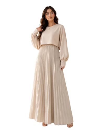 LITZO Women’s One Piece Dress - Georgette Solid Color Western Gown | Long Sleeve Round…