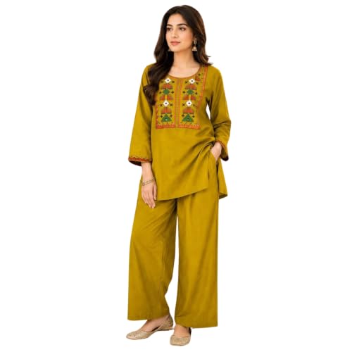 KOMAL HANDICRAFT Women's Embroidered Kurta Palazzo Set | Ethnic Co-Ord Set with Printed…