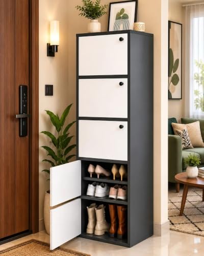 Mevigo-Wooden Shoe Rack with 5-Door - Tall Shoe Cabinet with Doors, 9-Tier Freestanding…
