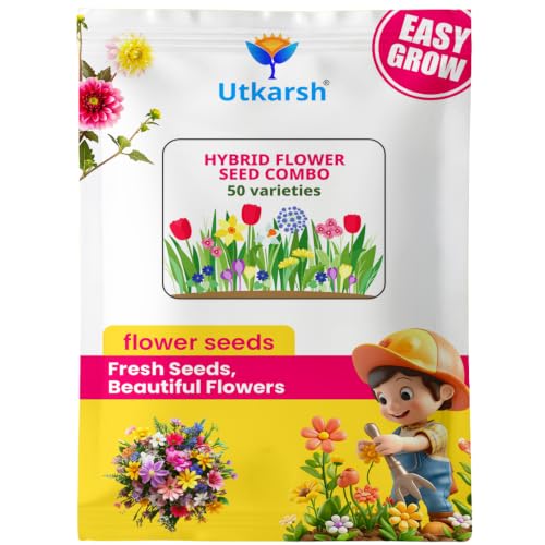 Utkarsh Hybrid Flower Seeds Combo – 50 Varieties | Beautiful Blooming Flowers | All Sea…