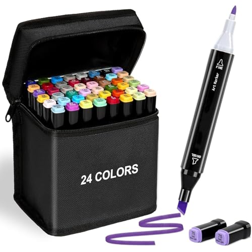 TAGPR 24 Colors Dual Tip Art Markers Set for drawing Fine and Broad Twin Tip Permanent…