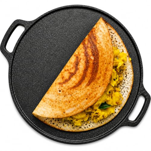 DOCAT Cast Iron Dosa Tawa 30 cm | Pre-Seasoned Iron Tawa for Dosa, Roti, Chapati & Para…
