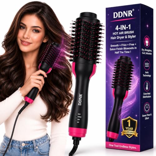 Hair Brush Dryer and Volumizer Hot Air Brush, 4-in-1 Professional Ceramic Tourmaline Ha…