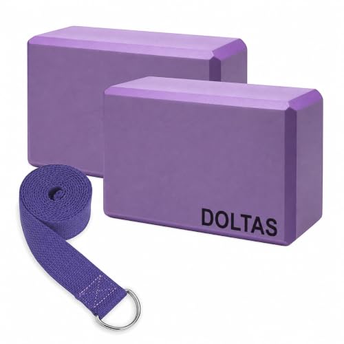 DOLTAS High Density Foam Yoga Block Set of 2 with Yoga Strap – Non-Slip Lightweight Bri…