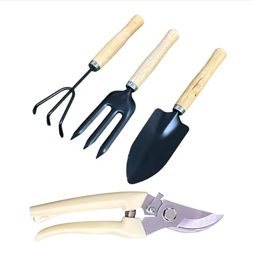 Gardening Tool Set with Pruning Shear, Hand Trowel, Hand Fork & Cultivator | Heavy Duty…